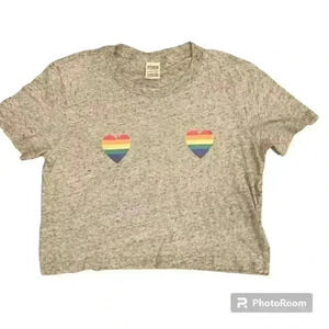 Victoria’s Secret PINK Rainbow Pride Heart Crop Top Tee Size XS Pasties